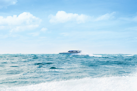 Big and luxury motorboat in the sea. Speedboat vessel.の写真素材