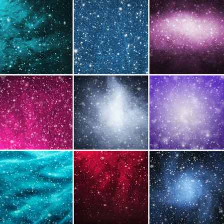 Blizzard, snowflakes and stars. Winter backgrounds collection in a Christmas style.の写真素材