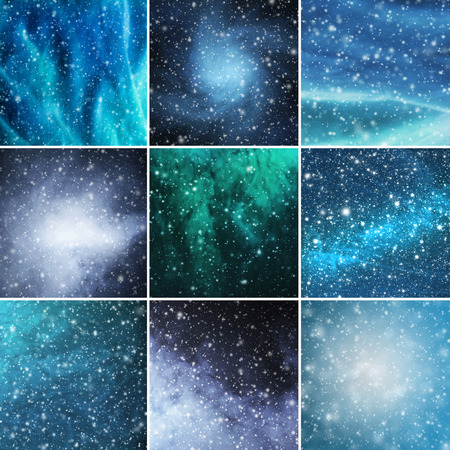 Blizzard, snowflakes and stars. Winter backgrounds collection in a Christmas style.の写真素材