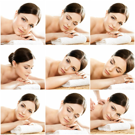 Spa collage: different types of massage. Massaging, spa, wellness, health care and healing therapyの写真素材