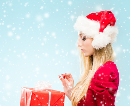 Portrait of young and pretty girl. New year and Christmas concept.の写真素材