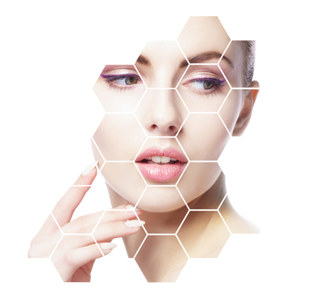 Portrait of young, healthy and beautiful girl. Plastic surgery, skin lifting, spa, cosmetics and medicine conceptの写真素材