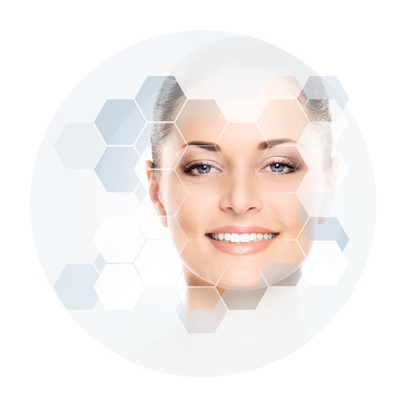 Portrait of young, healthy and beautiful woman. Plastic surgery, skin lifting, spa, cosmetics and medicine conceptの写真素材