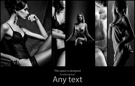 Collage of different beautiful models in sexy lingerie. Beauty and fashion concept.の写真素材