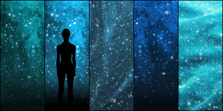 Universe, stars, constellations, planets and an alien shape. Space backgrounds collection.