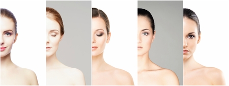 Collection of female spa portraits. Faces of different women. Face lifting, skincare, make-up concept.の写真素材