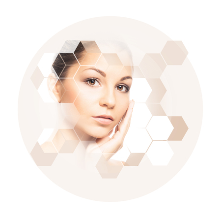 Portrait of young, healthy and beautiful woman. Plastic surgery, skin lifting, spa, cosmetics and medicine conceptの写真素材