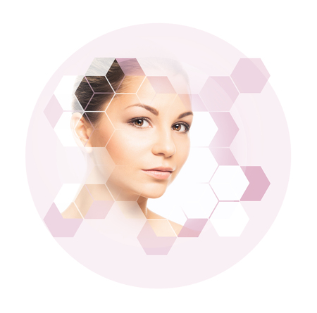 Portrait of young, healthy and beautiful girl plastic surgery, skin lifting, spa, cosmetics and medicine conceptの写真素材