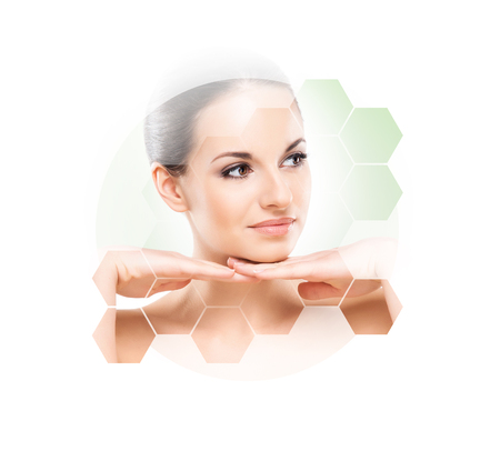 Portrait of young, healthy and beautiful girl plastic surgery, skin lifting, spa, cosmetics and medicine conceptの写真素材