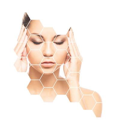 Portrait of young, healthy and beautiful girl plastic surgery, skin lifting, spa, cosmetics and medicine conceptの写真素材