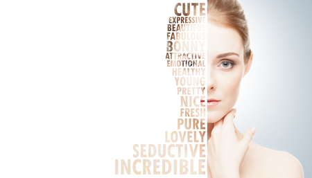 Portrait of fresh, young and beautiful girl in make-up and cosmetics concept.の写真素材