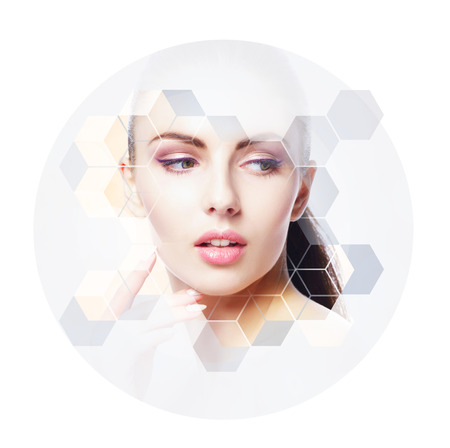 Portrait of young, healthy and beautiful girl plastic surgery, skin lifting, spa, cosmetics and medicine conceptの写真素材