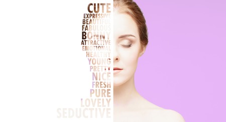 Portrait of fresh, young and beautiful girl in make-up and cosmetics concept.の写真素材