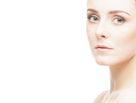Spa portrait of beautiful, fresh and healthy woman. Human face isolated on white background.の写真素材