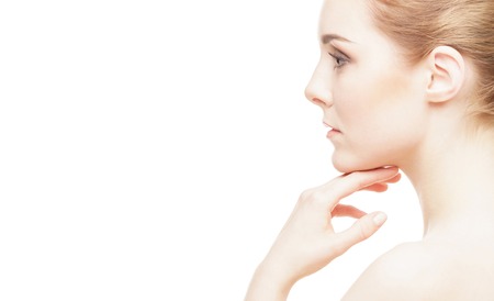 Spa portrait of beautiful, fresh and healthy woman. Human face isolated on white background.の写真素材