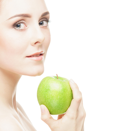Spa portrait of beautiful, fresh and healthy woman. Human face isolated on white background.の写真素材