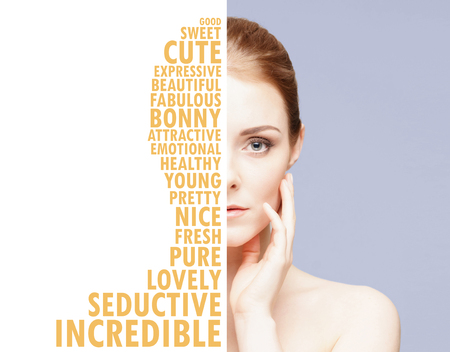 close-up portrait of beautiful, fresh and healthy girl. Human face isolated on white.の写真素材