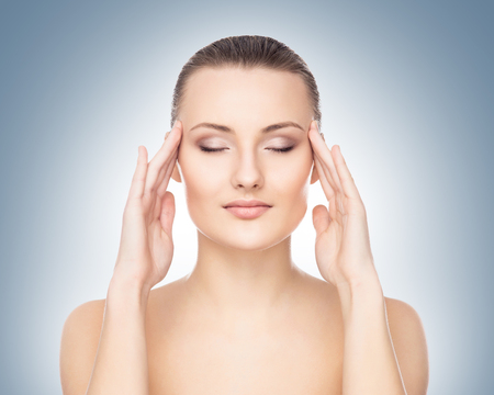 Human face isolated on white background. Spa portrait of beautiful, fresh and healthy woman.の写真素材