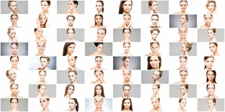 Collage of various spa female portraits. Face lifting, skincare, plastic surgery and make-up concept.の写真素材