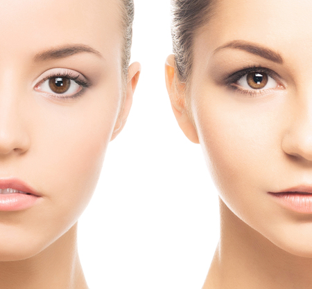 Collage of various spa female portraits. Face lifting, skincare, plastic surgery and make-up concept.の写真素材