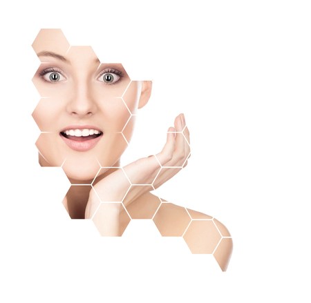 Portrait of young and beautiful woman. Skin care, beauty and face lifting concept.の写真素材
