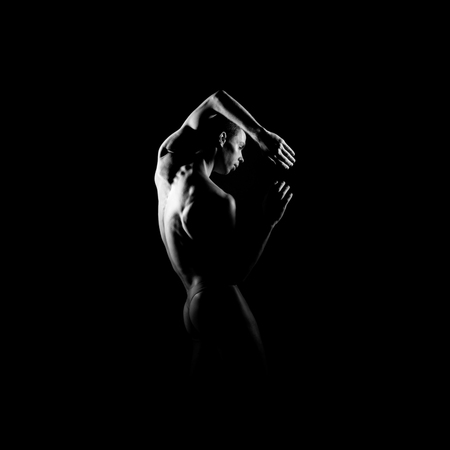 Black and white silhouette of male ballet dancer.の写真素材