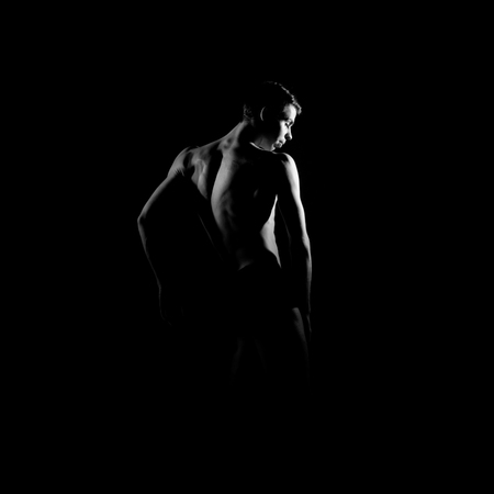 Black and white silhouette of male ballet dancer.の写真素材