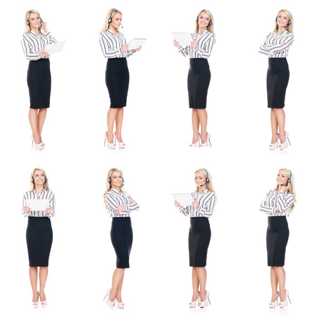 Set young, confident and beautiful customer support operator with isolated on white. Occupation, career, job concept.の写真素材