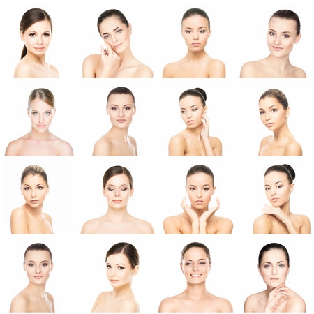 Collage of different female portraits. Spa, face lifting, plastic surgery concept.の写真素材