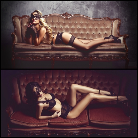 Gorgeous and beautiful women in sexy underwear. Young girls in lingerie. Fashion and vogue concept.の写真素材