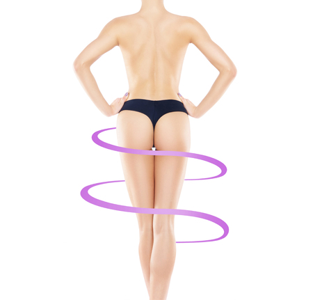 Fit and sporty girl in white underwear. Healthy life-style concept.の写真素材