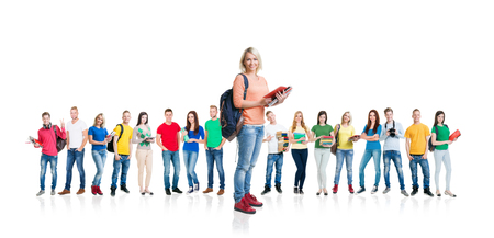 Group of young teenage people isolated on whiteの写真素材