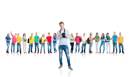 Group of young teenage people isolated on whiteの写真素材