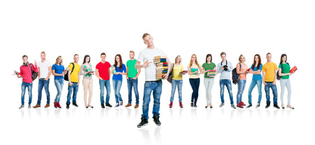 Group of young teenage people isolated on whiteの写真素材