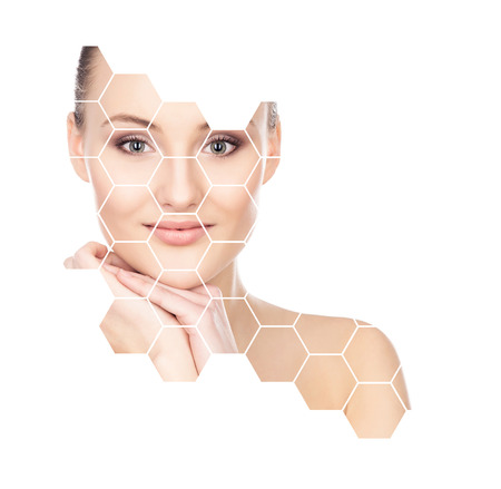Portrait of young, healthy and beautiful woman plastic surgery, skin lifting, spa, cosmetics and medicine conceptの写真素材