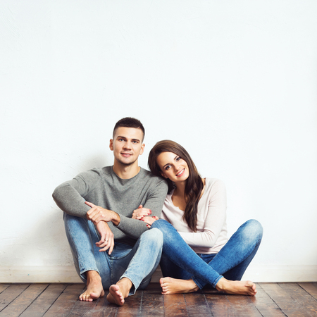 Young loving couple. Home, family concept. Man and woman relations.の写真素材