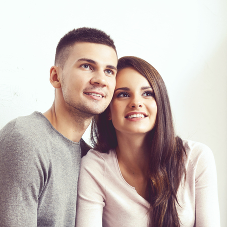 Young loving couple. Home, family concept. Man and woman relations.の写真素材