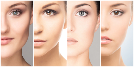 Collage of female portraits. Healthy faces of young women. Spa, face lifting, plastic surgery concept.の写真素材