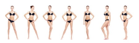 Young, sporty and fit girl in black underwear. Isolated background. Set collection. Fitness Concept.の写真素材