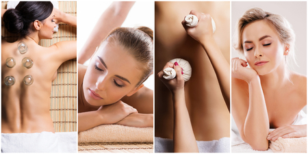 Traditional massage and healthcare treatment in spa. Young, beautiful and healthy girls having recreation therapy.の写真素材
