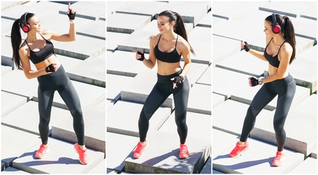 Young, fit and sporty girl training outdoor. Fitness, sport, urban jogging and healthy lifestyle concept.の写真素材