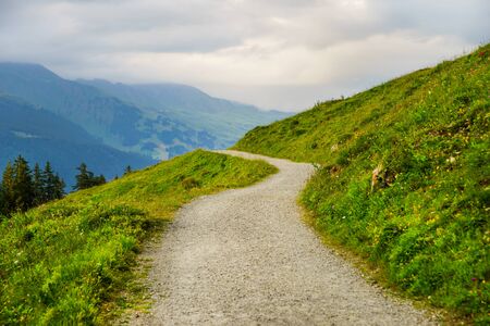 Alpine peaks landskape background. Jungfrau, Bernese highland. Alps, tourism journey hiking conceptの写真素材