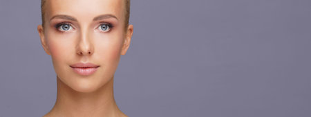 Attractive face of beautiful girl. Close-up portrait of healthy woman. Skin care, cosmetics, makeup,...