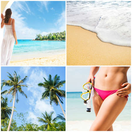 Vacation and holidays collage. Rest on a beach, traveling and spa collection.の写真素材