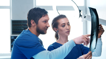 Professional medical doctors working in emergency medicine. Portrait of the surgeon and the nurse...