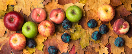 Autumn maple leaves on ancient texture. Falling leaves natural background. Seasonal background.