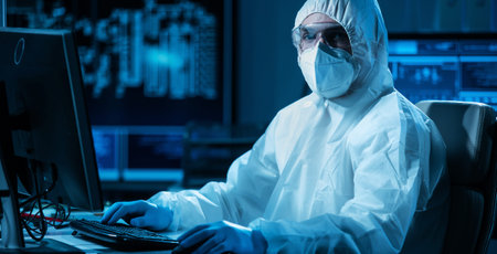The scientist works in a modern scientific laboratory for the research and development of...