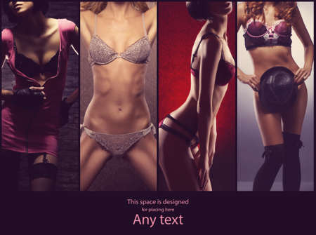 Set of photos with beautiful and sexy women in lingerie. Erotic underwear collection collage.の写真素材