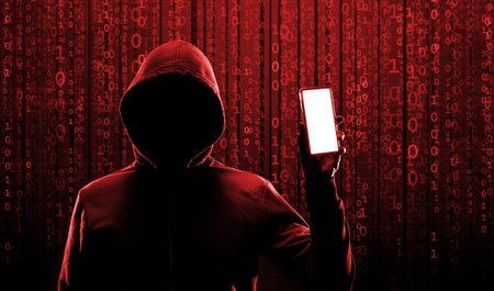 Computer Hacker in Hoodie. Obscured Dark Face. Hacker Attack, Virus Infected Software, Dark Web and...