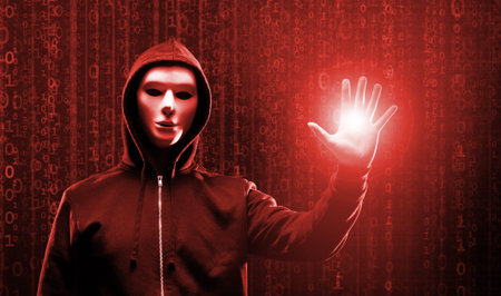 Wanted Hacker is Coding Virus Ransomware Using Abstract Binary Code. Cyberattack, System Breaking...